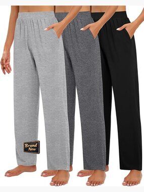 3 Pack Wide Leg Lounge Pants with Pockets Cozy Yoga Sweatpants Jogger